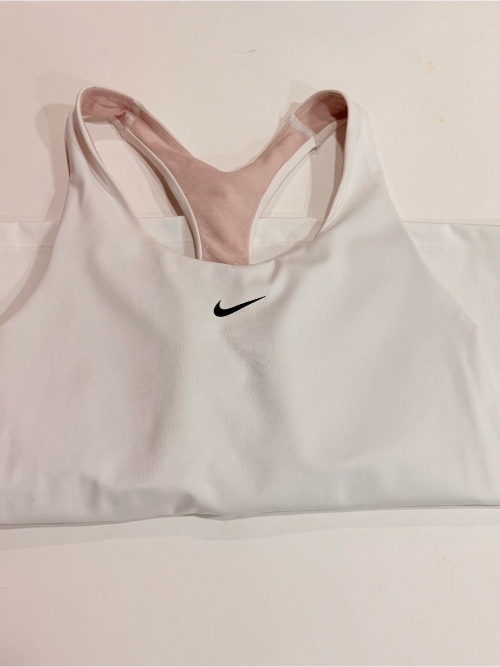 Nike White Sports Bra tank with Light Pink Lining